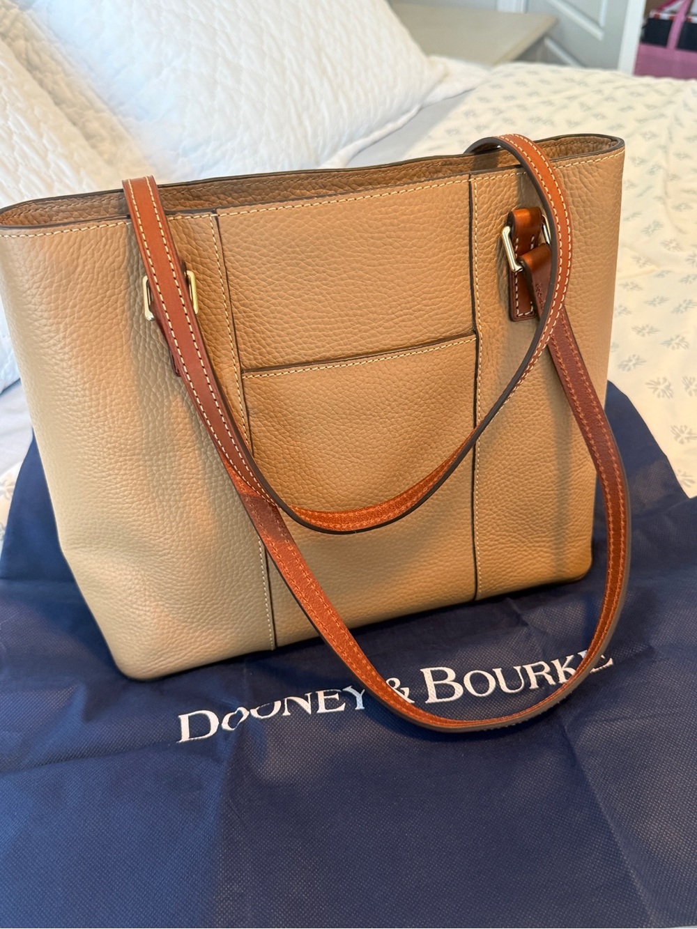 Dooney & Bourke Tan Pebbled Leather Tote with Brown Trim - Picture 2 of 4